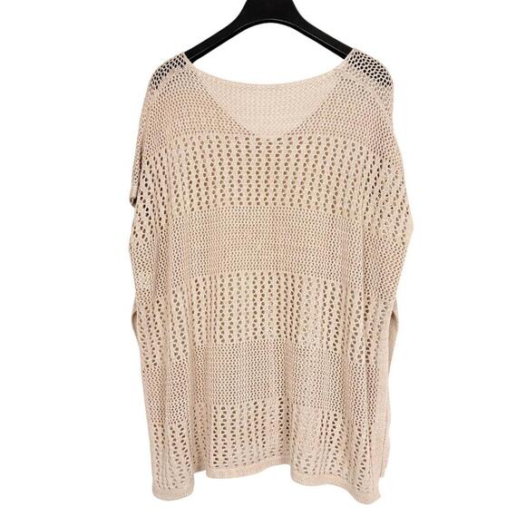 Jackets & Blazers - Tan Open Knit Block Lightweight V-Neck Oversized Reversible Short Sleeve Poncho